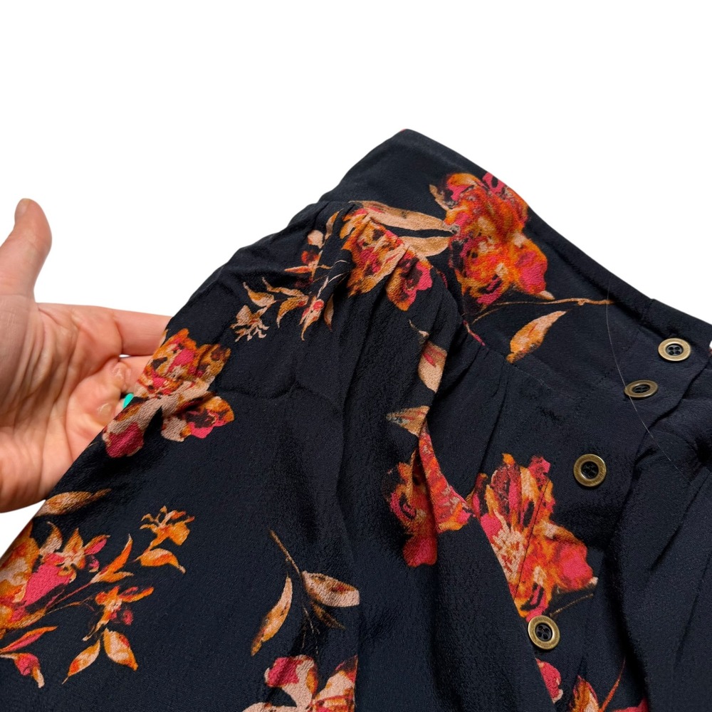 GARNET HILL Midi Skirt Black Floral Button Front Smocked Back Women's Size Small - Picture 4 of 7